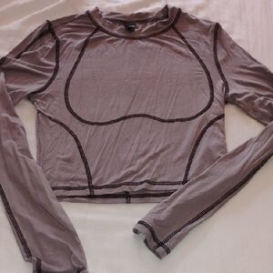 SHEIN Taupe Long Sleeve Top with Black Accents